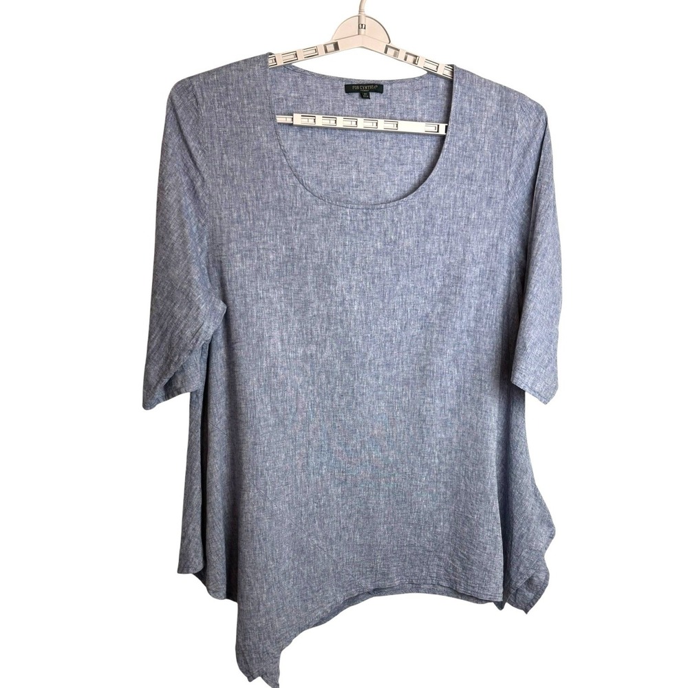Woman Blue Linen cotton Blend Sharkbite Hem Tunic Top Plus Size 2X Lagonlook